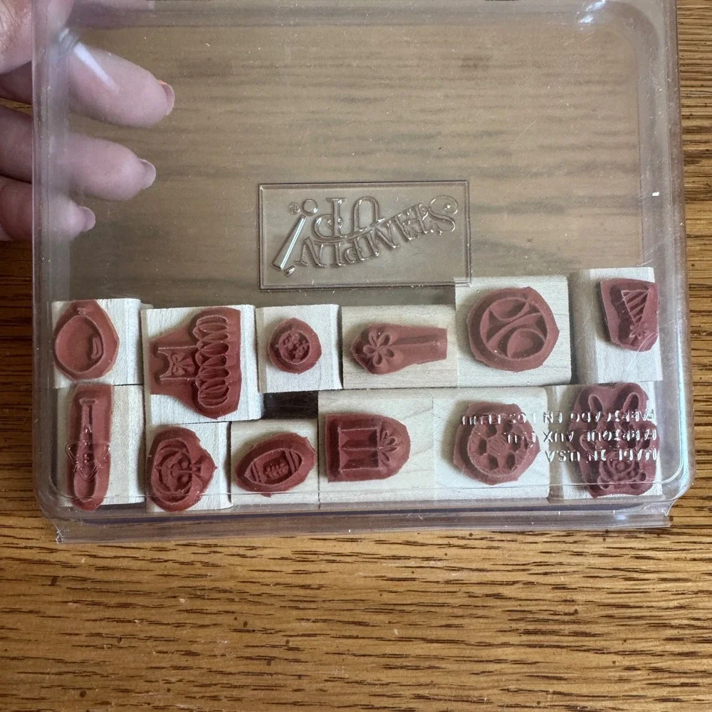 Stampin Up Family Accessories Rubber Stamp Set of‎ 12 Wood Block Sports Birthday